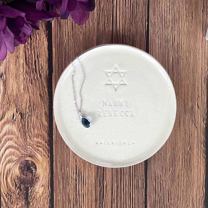 Personalized Star of David Ceramic Plate (small) w/ Name & Date, 5 1/4" Round, Handmade Catchall