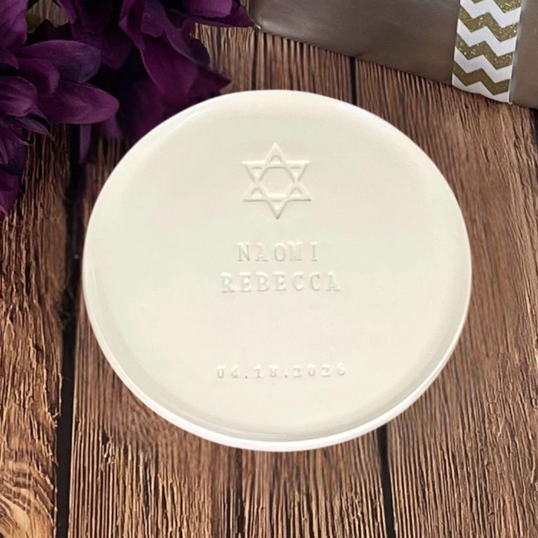 Personalized Star of David Ceramic Plate (small) w/ Name & Date, 5 1/4" Round, Handmade Catchall