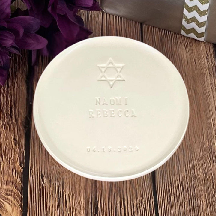 Personalized Star of David Ceramic Plate (small) w/ Name & Date, 5 1/4" Round, Handmade Catchall