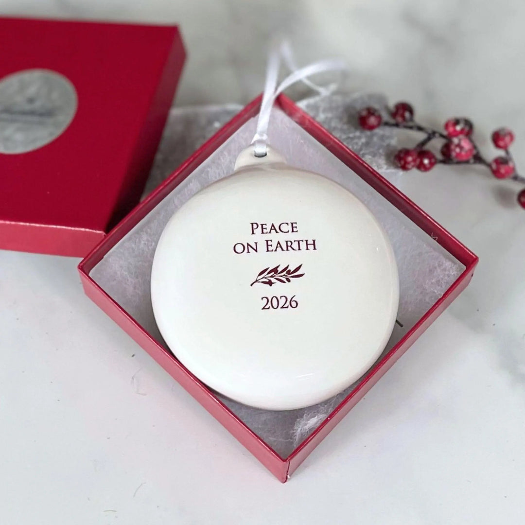 Peace on Earth 2026, Holiday Bulb, White Christmas Ornaments, Ceramic, 3" Diameter