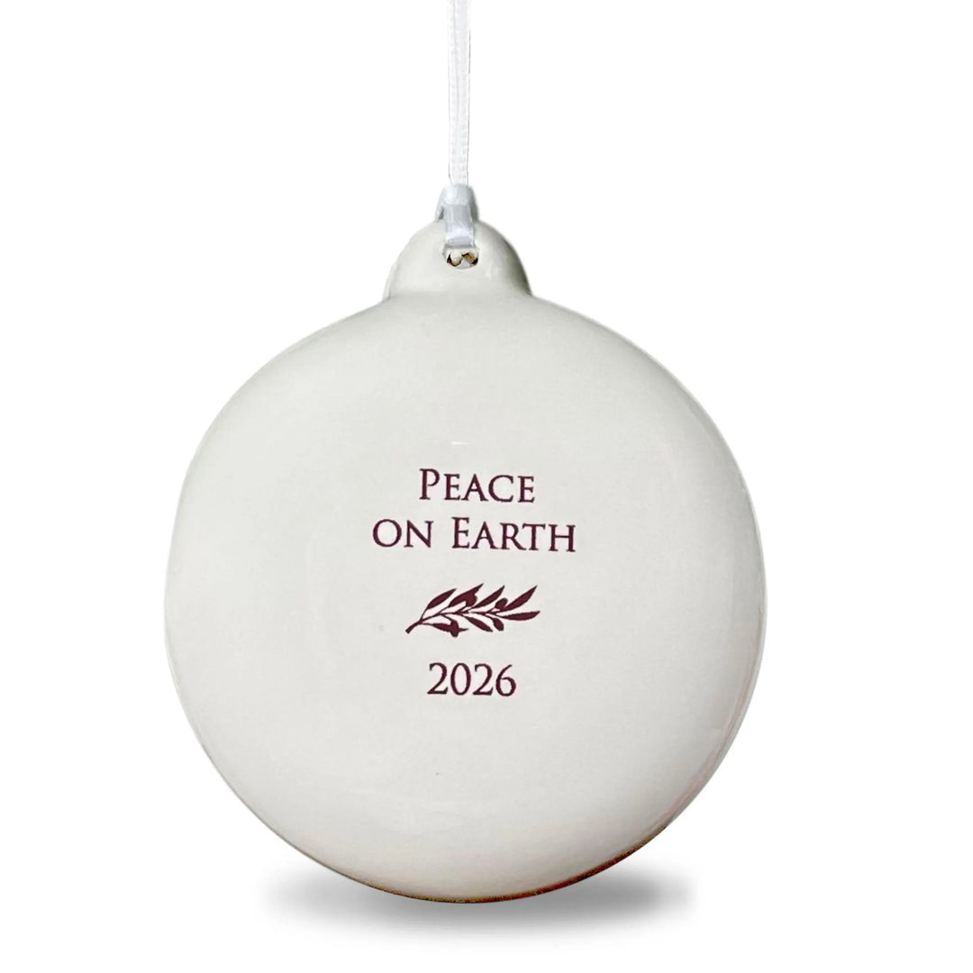 Peace on Earth 2026, Holiday Bulb, White Christmas Ornaments, Ceramic, 3" Diameter