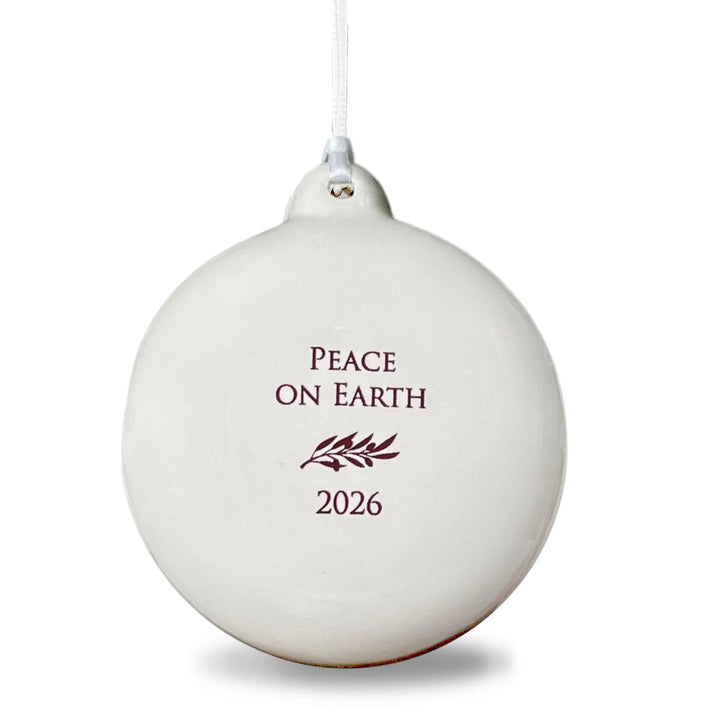 Peace on Earth 2026, Holiday Bulb, White Christmas Ornaments, Ceramic, 3" Diameter
