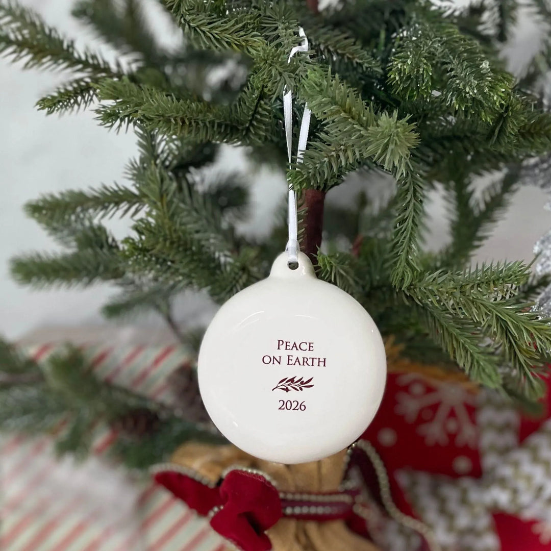 Peace on Earth 2026, Holiday Bulb, White Christmas Ornaments, Ceramic, 3" Diameter