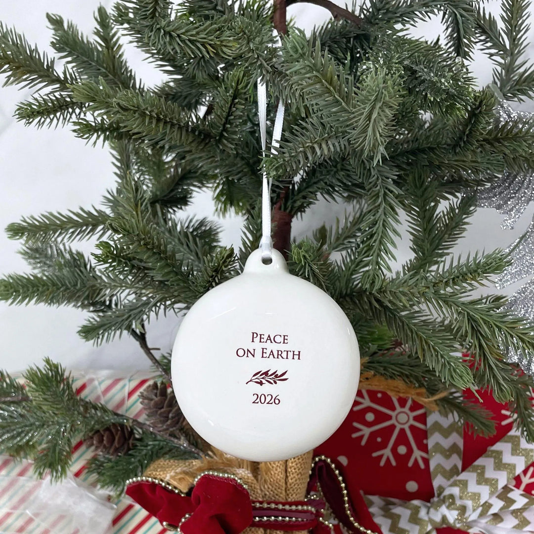 Peace on Earth 2026, Holiday Bulb, White Christmas Ornaments, Ceramic, 3" Diameter
