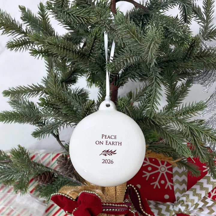 Peace on Earth 2026, Holiday Bulb, White Christmas Ornaments, Ceramic, 3" Diameter