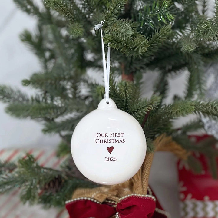 Our First Christmas 2026 - White Holiday Bulb Ornament - Ceramic - 3 in.