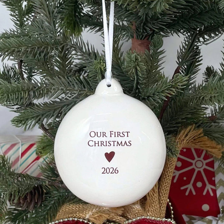 Our First Christmas 2026 - White Holiday Bulb Ornament - Ceramic - 3 in.