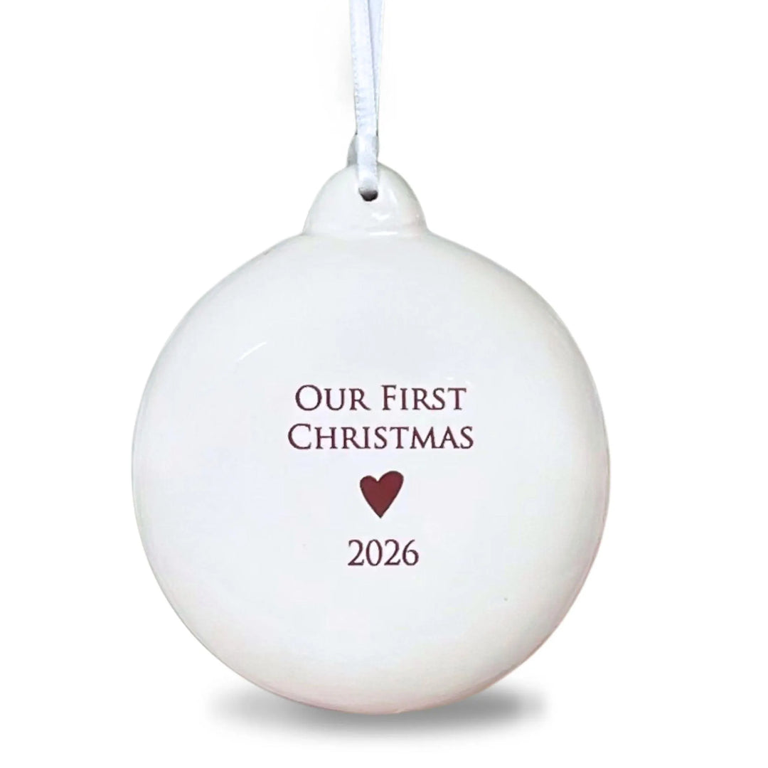 Our First Christmas 2026 - White Holiday Bulb Ornament - Ceramic - 3 in.