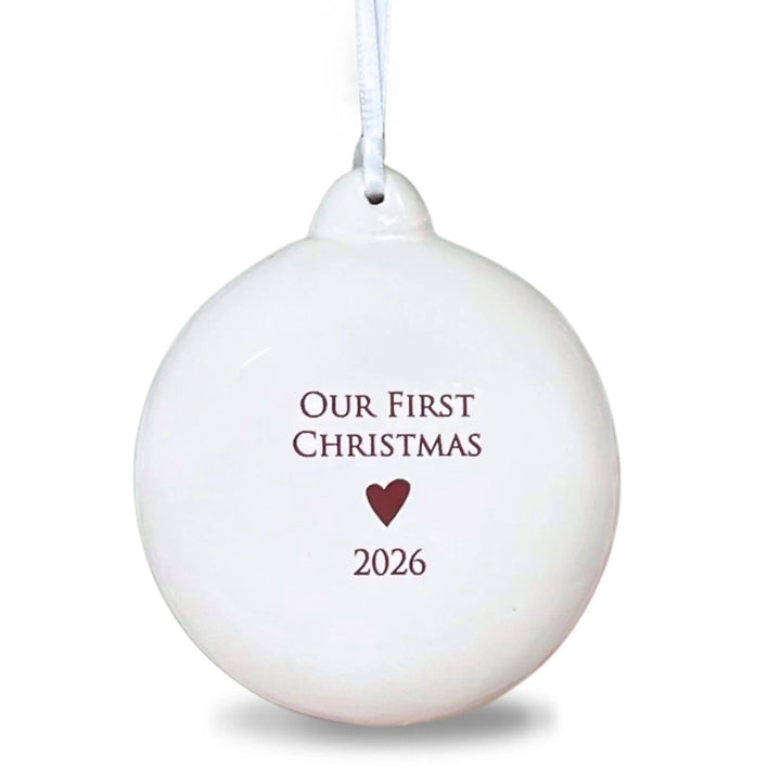 Our First Christmas 2026 - White Holiday Bulb Ornament - Ceramic - 3 in.