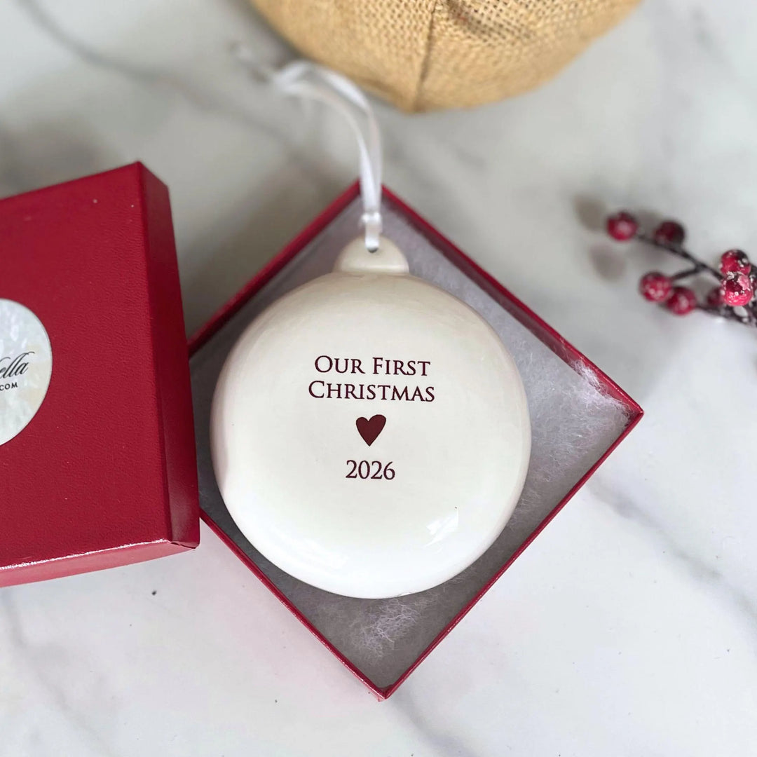 Our First Christmas 2026 - White Holiday Bulb Ornament - Ceramic - 3 in.