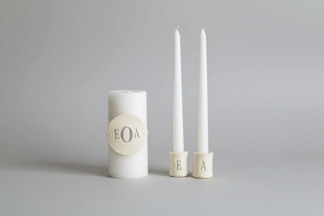PERSONALIZED Unity Candle Ceremony Set with Ceramic Candle Holders