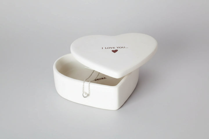 Heart-shaped jewelry box with 'I LOVE YOU' inscription