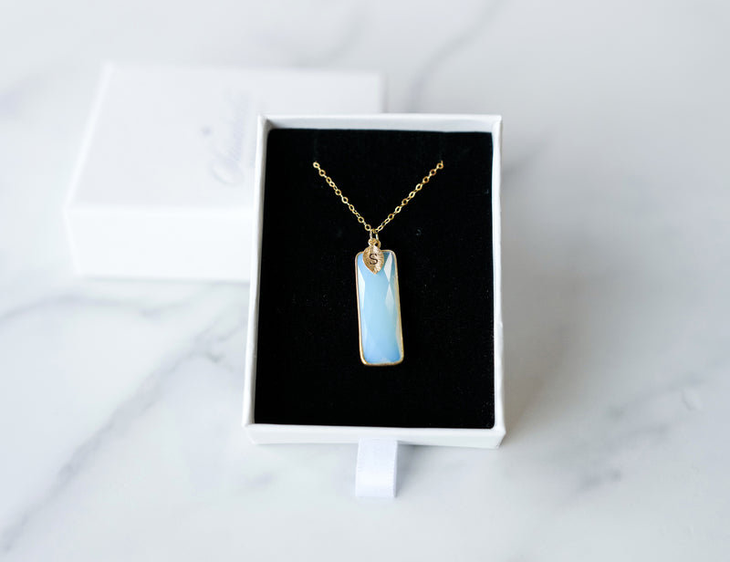 Opalite Necklace, October Birthstone Necklace, Sterling Silver or 18K Gold, Personalized Necklace, Bridesmaid Gift, Mom Necklace