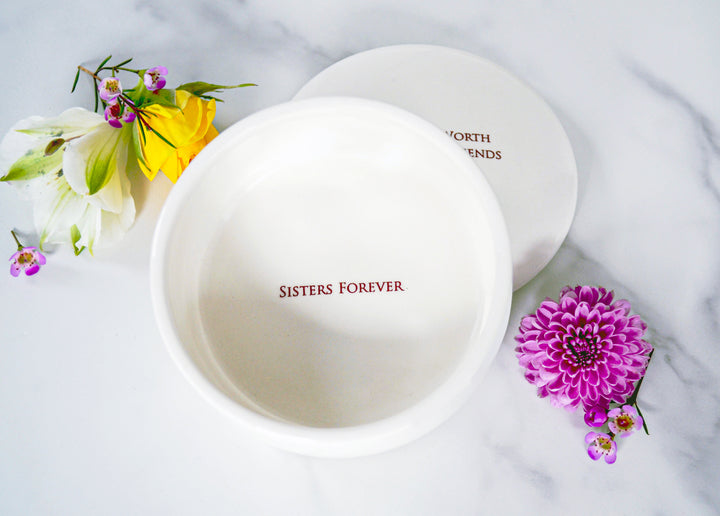 Unique Sister Gift - A Sister is Worth a Thousand Friends - ADD CUSTOM TEXT - Round Ceramic Keepsake Box