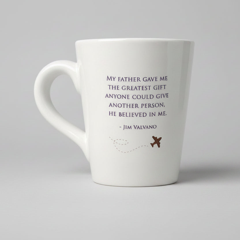White mug with a quote by Jim Valvano