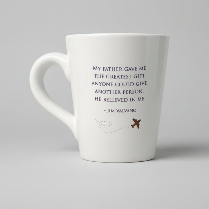 White mug with a quote by Jim Valvano