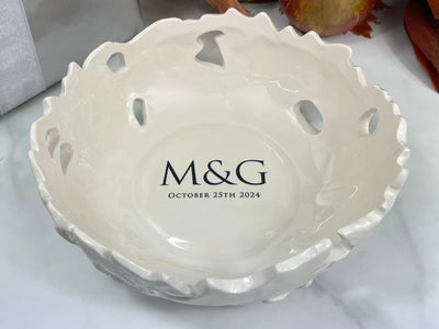 top view of personalized decorative ceramic bowl as anniversary gift