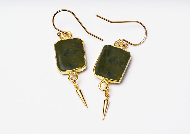 Peridot Gemstone Slice Earrings, Raw Birthstone Earrings