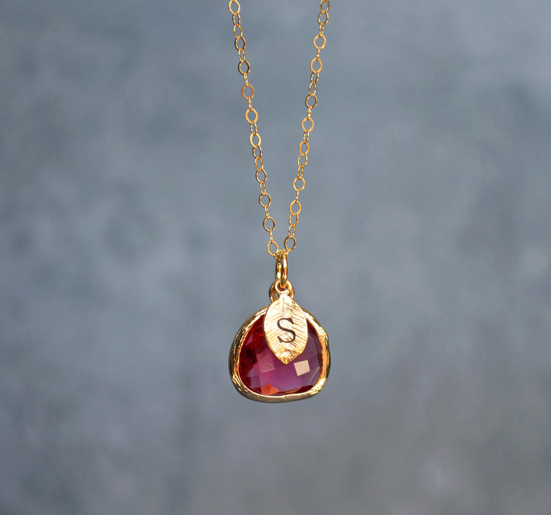 Personalized Ruby Necklace - July Birthstone Necklace, Custom Initial Necklace