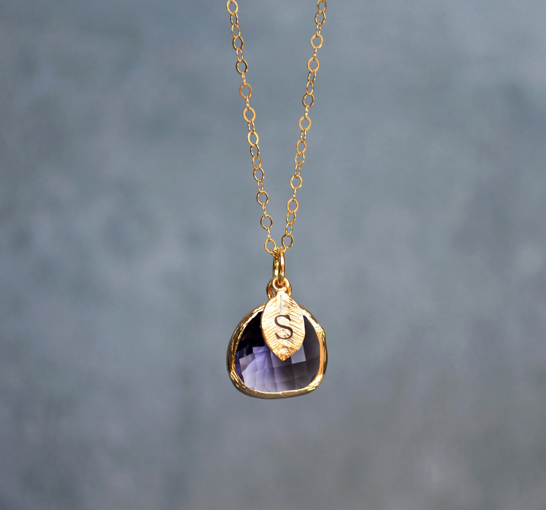 Amethyst Necklace - February Birthstone Necklace, Aquarius Necklace, Custom Initial Necklace