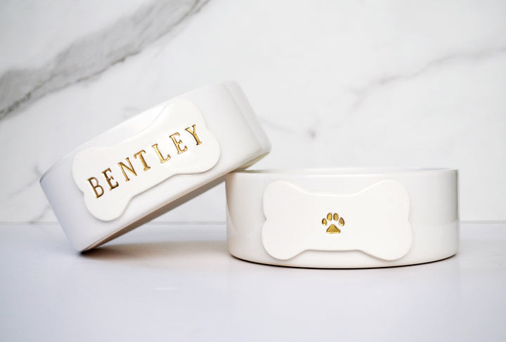 Personalized Dog Bowl - Small/Medium Size (6" dia.) - With Name and Paw Print - Ceramic Bowl