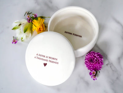 Sister Gift - READY TO SHIP - A Sister is Worth a Thousand Friends - Round Ceramic Keepsake Box