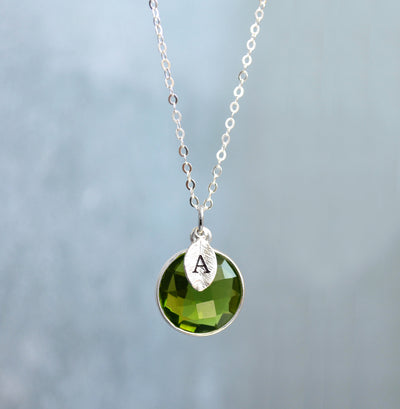 August Birthstone Necklace, Peridot Necklace, 18K Gold or Sterling Silver, Wife Gift, Personalized Round Necklace, Bridesmaid, Mom Gift