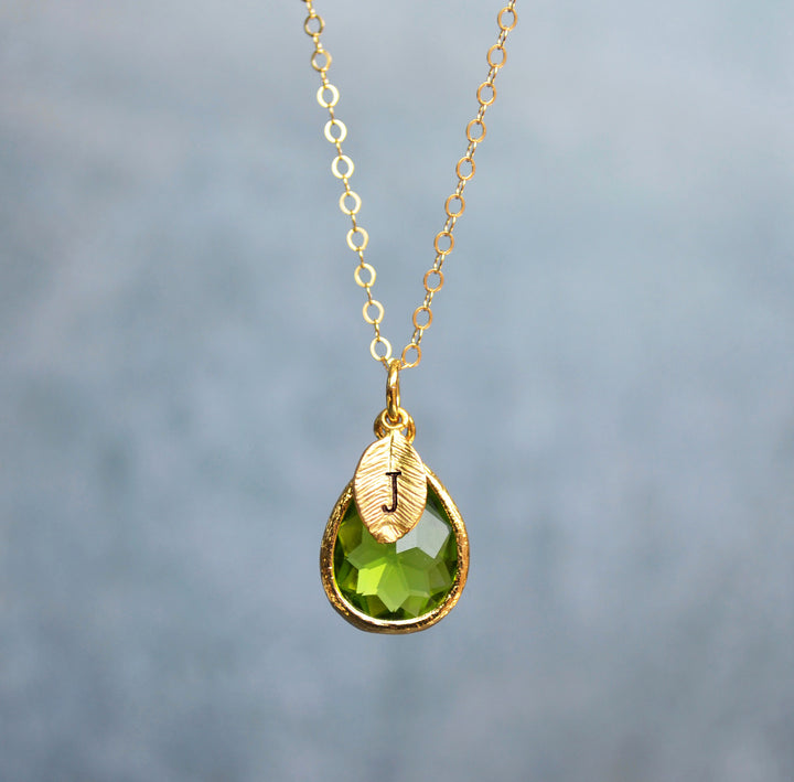 Peridot Necklace, Gold August Teardrop Birthstone Necklace