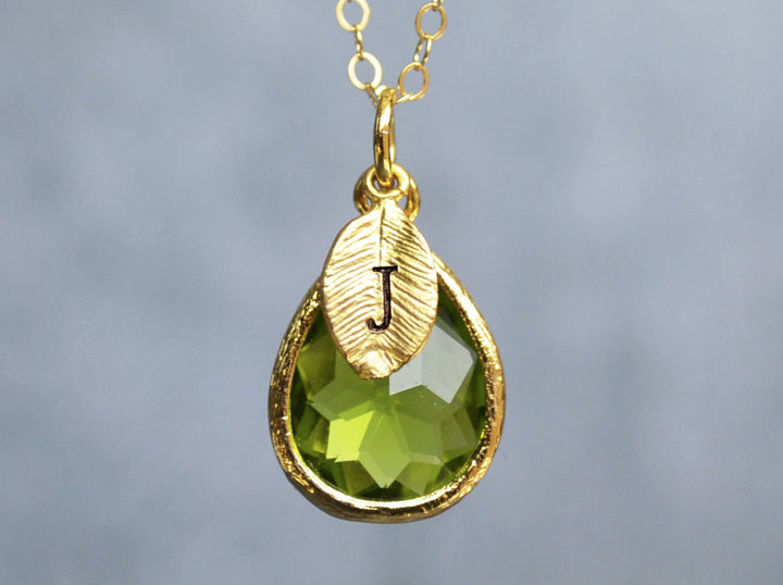 Peridot Necklace, Gold August Teardrop Birthstone Necklace