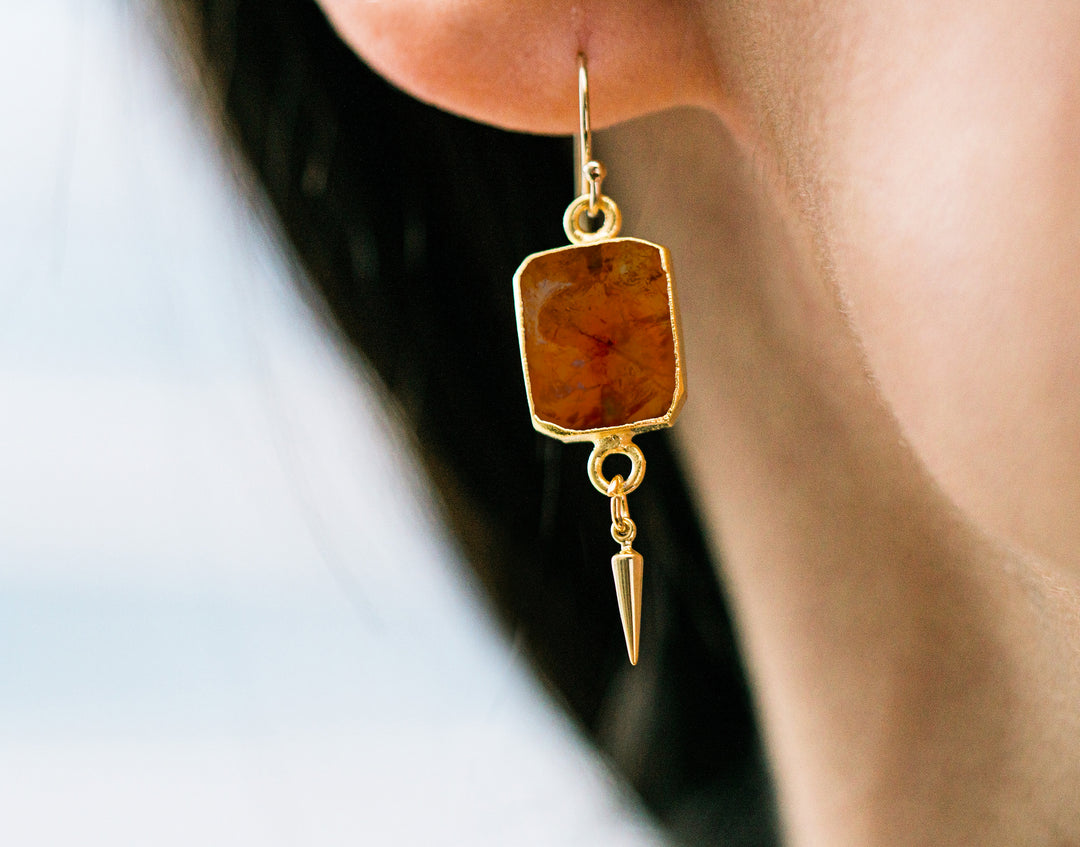 Natural Gemstone Slice Earrings, Raw Birthstone Earrings