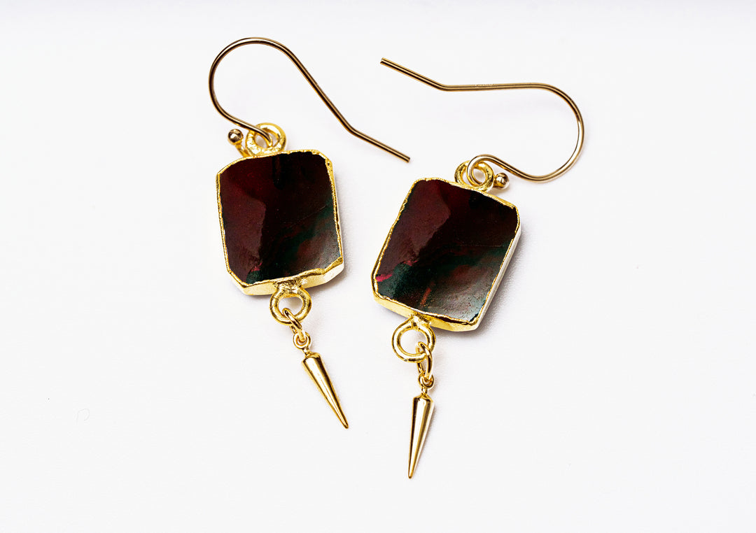 Garnet Gemstone Slice Earrings, Raw Birthstone Earrings