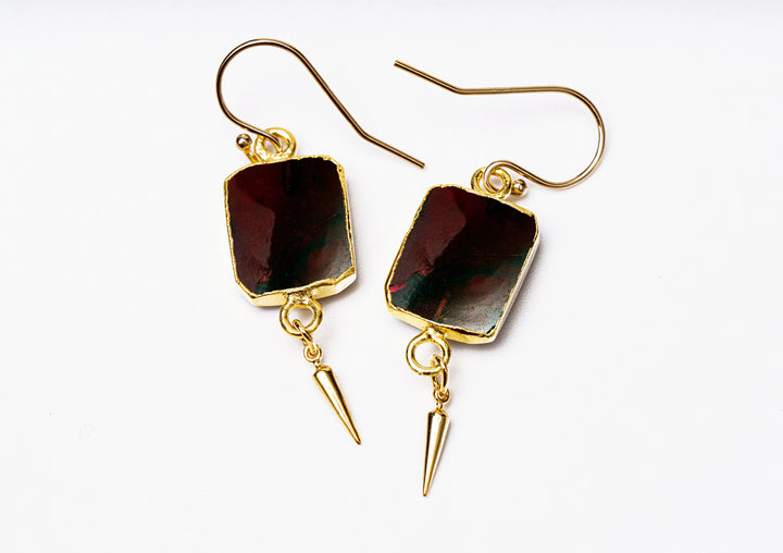 Garnet Gemstone Slice Earrings, Raw Birthstone Earrings