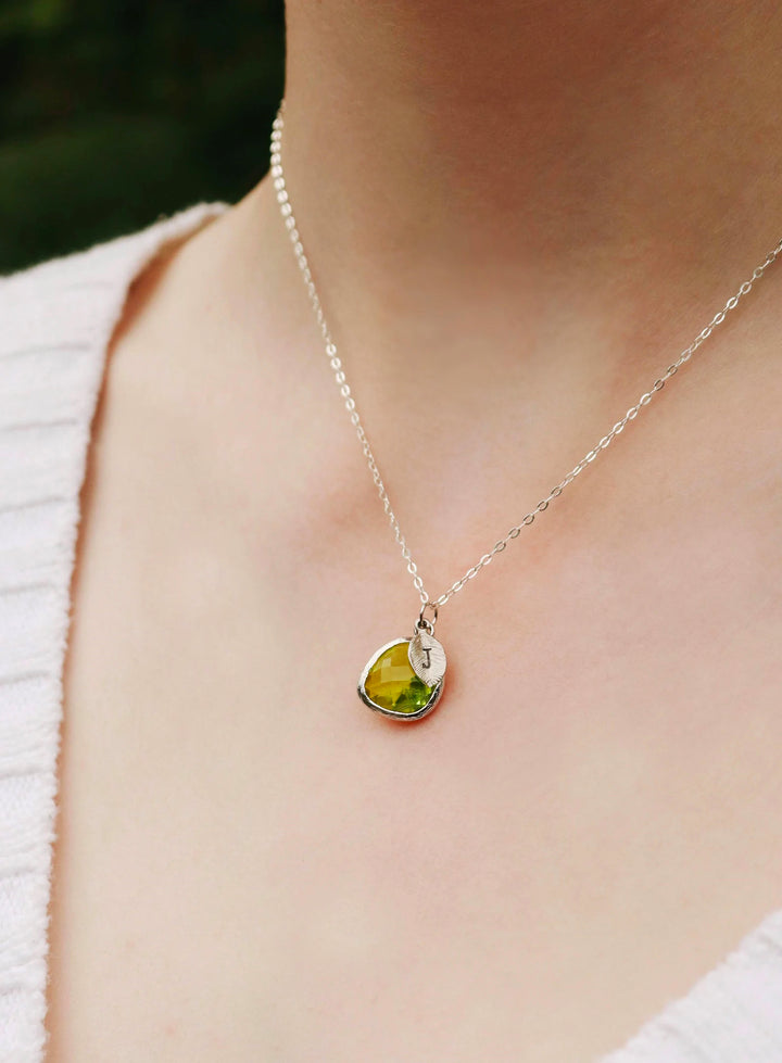 Personalized Peridot Necklace - August Birthstone Necklace, Custom Initial Necklace