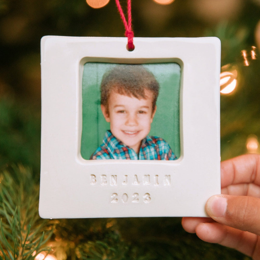 Personalized First Christmas Ornament 2024 - Square Picture Frame with Custom Text