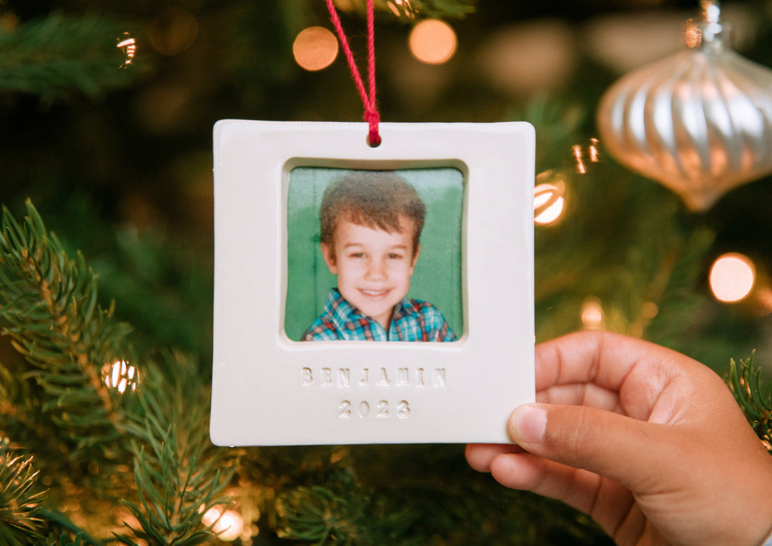 Personalized First Christmas Ornament 2024 - Square Picture Frame with Custom Text