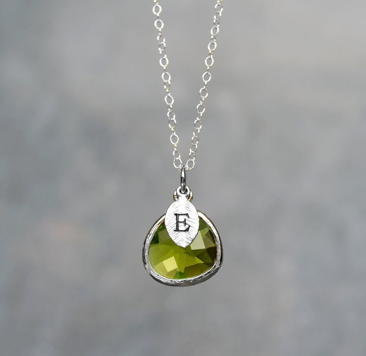 Personalized Peridot Necklace - August Birthstone Necklace, Custom Initial Necklace