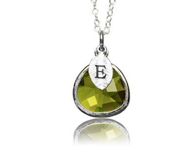 Personalized Peridot Necklace - August Birthstone Necklace, Custom Initial Necklace