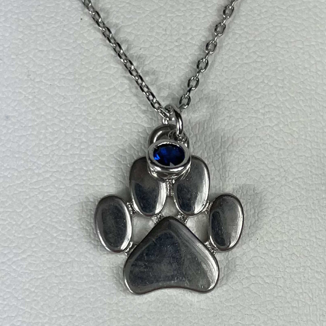 Silver pet necklace with sapphire