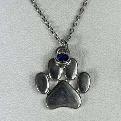 Silver pet necklace with sapphire