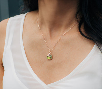 Personalized Peridot Necklace - August Birthstone Necklace, Custom Initial Necklace