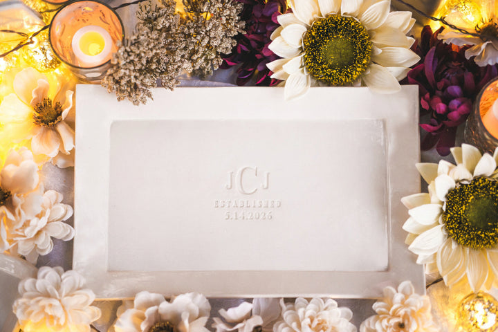 Personalized Rectangle Platter, Monogram & Date, 12.5x8 Ceramic