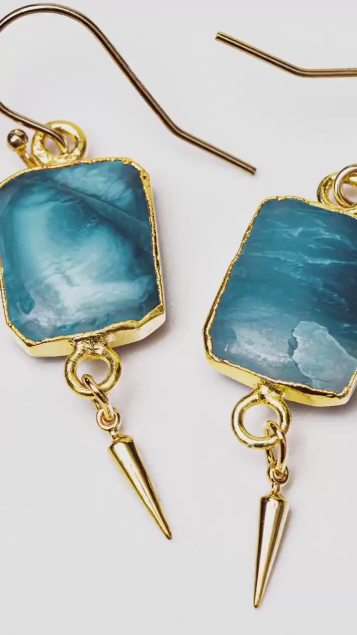 Aquamarine Gemstone Slice Earrings, Raw Birthstone Earrings