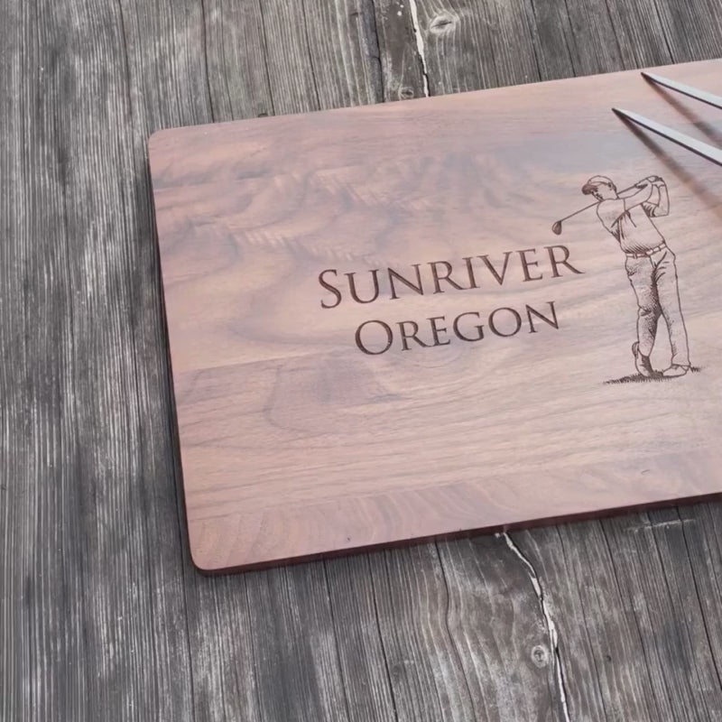 custom engraved walnut cutting board - golf image