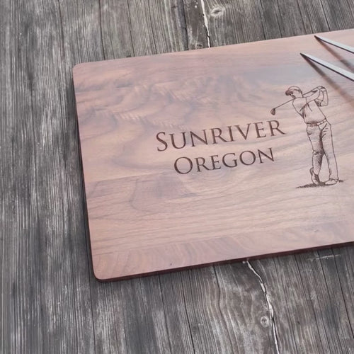 custom engraved walnut cutting board - golf image