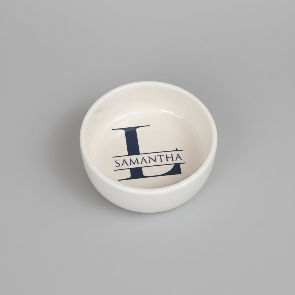 Ring Bowl | Monogram | Custom Name and Initial | Trinket Dish | Heart or Round | Personalized Wedding Party Gift | Change Tray | Ceramic