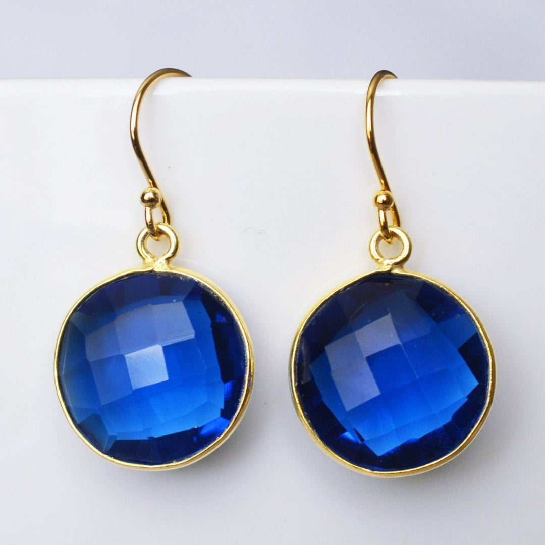 School Colors Jewelry: Blue & Gold; Sapphire Blue Pendent on a 18k Gold Chain w/ Initial Charm; College or High School Spirit; Graduation