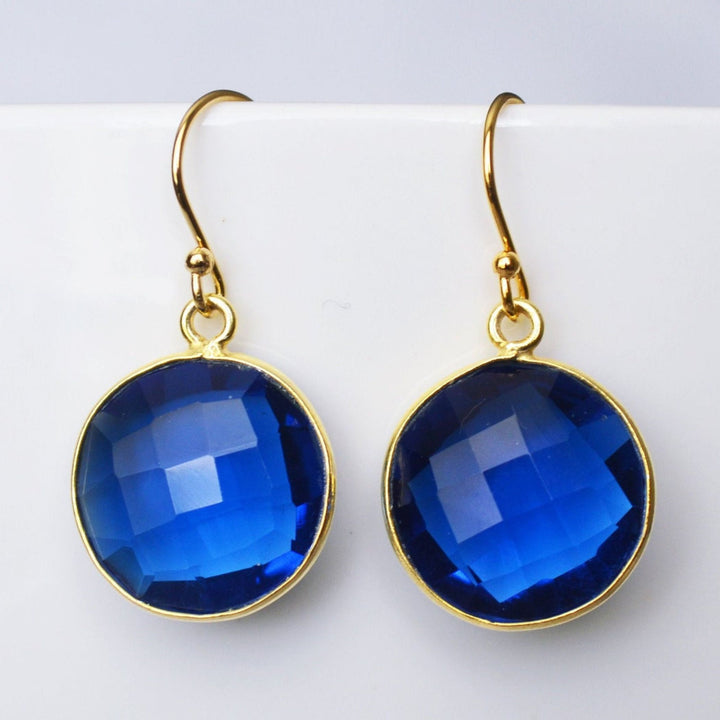 School Colors Jewelry: Blue & Gold; Sapphire Blue Pendent on a 18k Gold Chain w/ Initial Charm; College or High School Spirit; Graduation