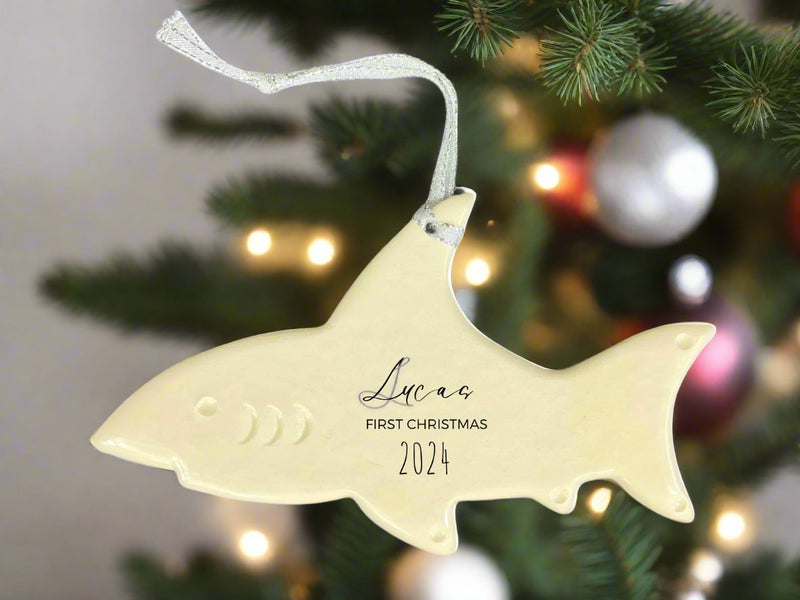 shark shaped custom ornament for new baby