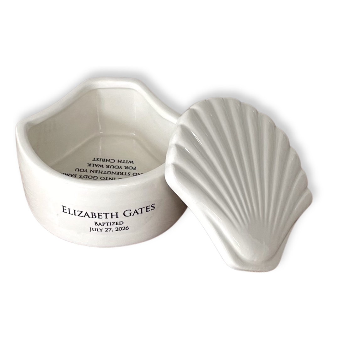 Baptism Gift, Personalized, Scallop Shell Keepsake Box - Christening, Confirmation Gift