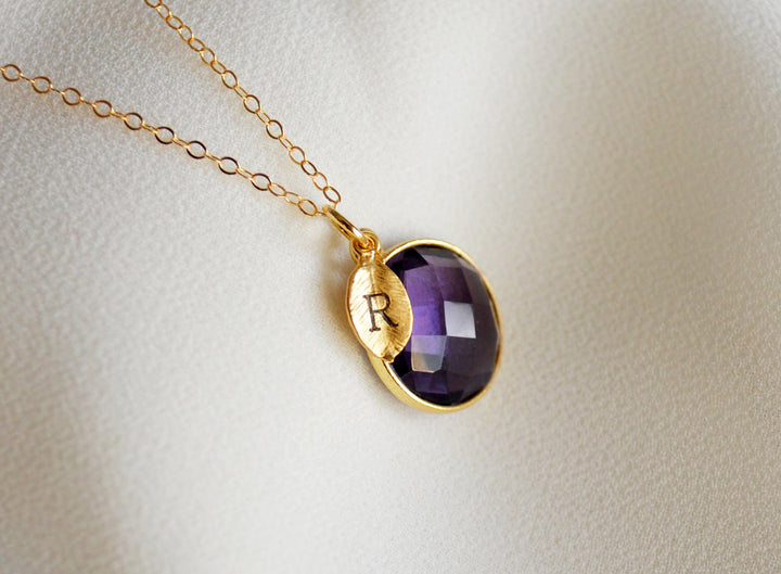 Amethyst Necklace, February Birthstone Necklace, Sterling Silver or 18K Gold, Personalized Round Necklace, Bridesmaid Gift, Mom Necklace